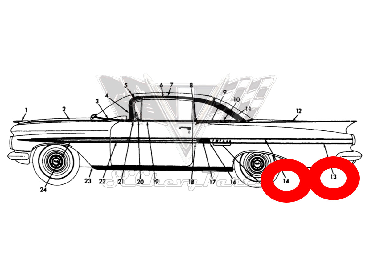 1959 Chevy Impala 2Door Hardtop Rear Quarter Panel Long Molding SET